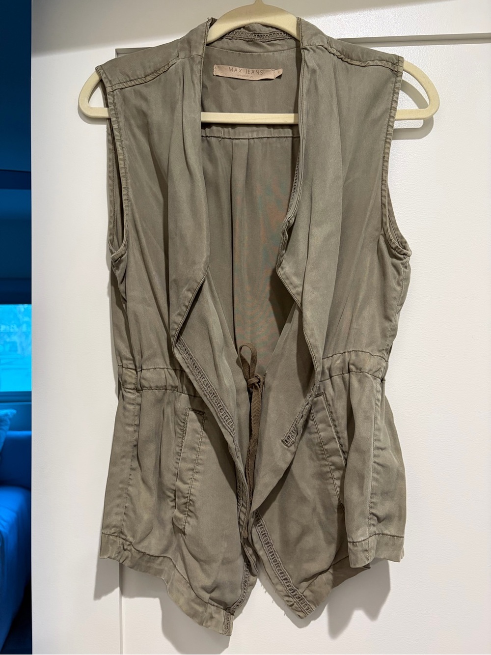 Max Jeans Olive Utility Sleeveless Vest with Waist Tie